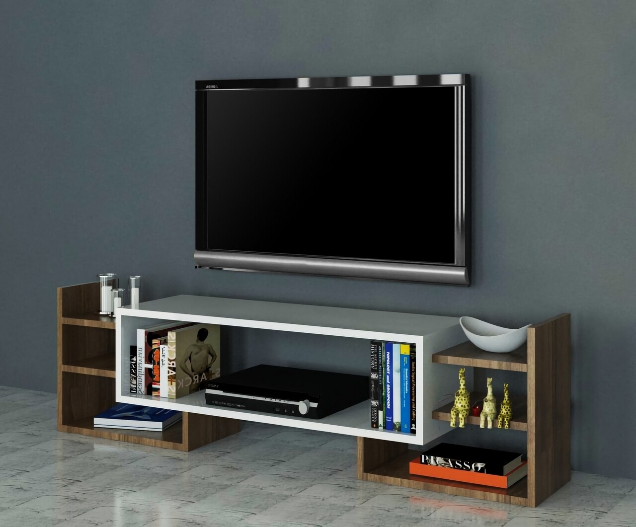 Comoda TV Sema, Moblert, 115x38.2x29.6 cm, alb/maro - imagine 6
